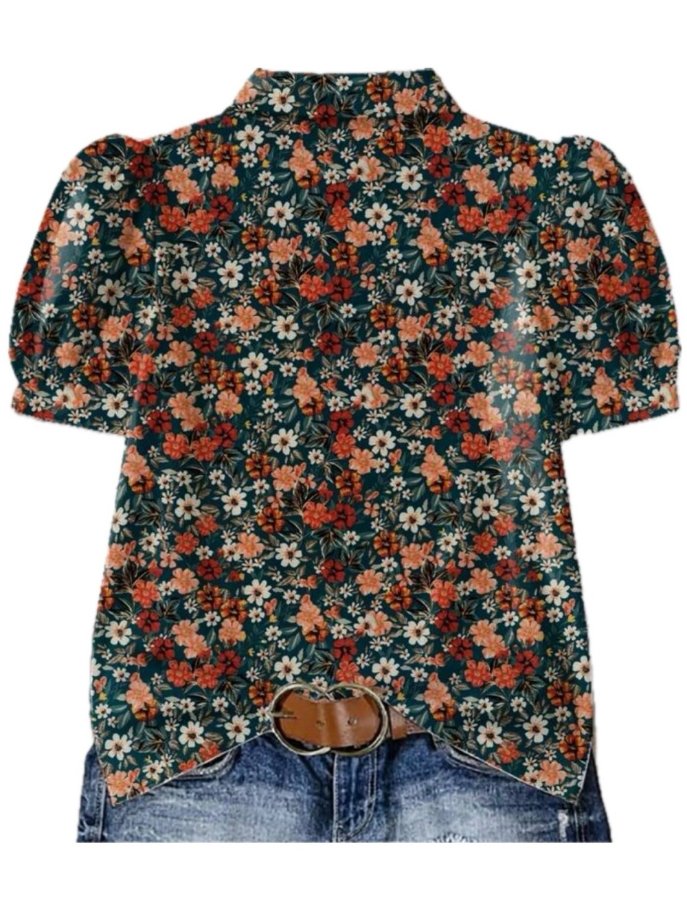 Shein Emery Rose Floral Button-Up Blouse in Teal 4XL / 20